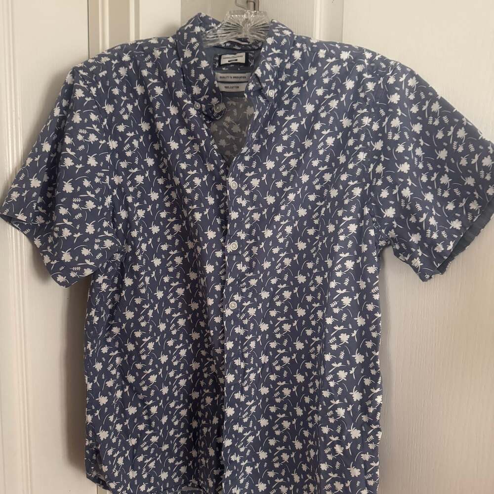 American Rag Shirt Button Down short Sleeve Aztex Navy Blue